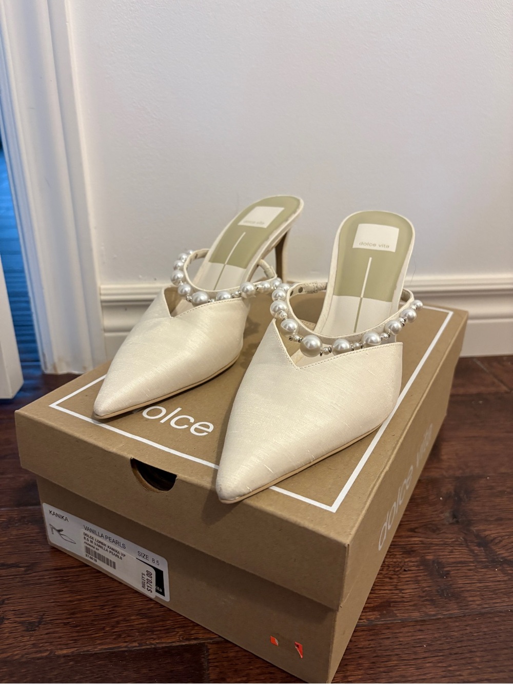 Dolce Vita Ivory Pearl-Trim Pointed Mules